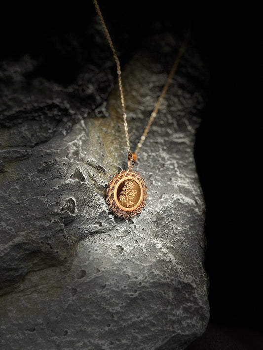 Vintage Rose Etched Medallion Necklace
