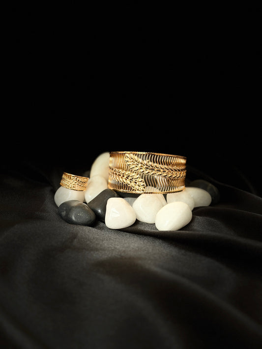 Golden Leaf Weave Set (Bangle & Ring)