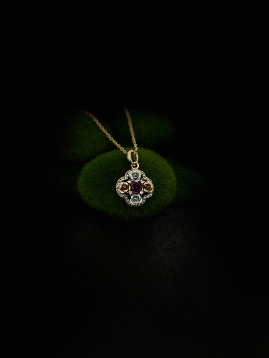 Royal Rose Bouquet Quatrefoil Necklace