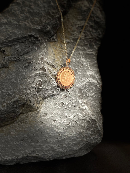 Vintage Rose Etched Medallion Necklace