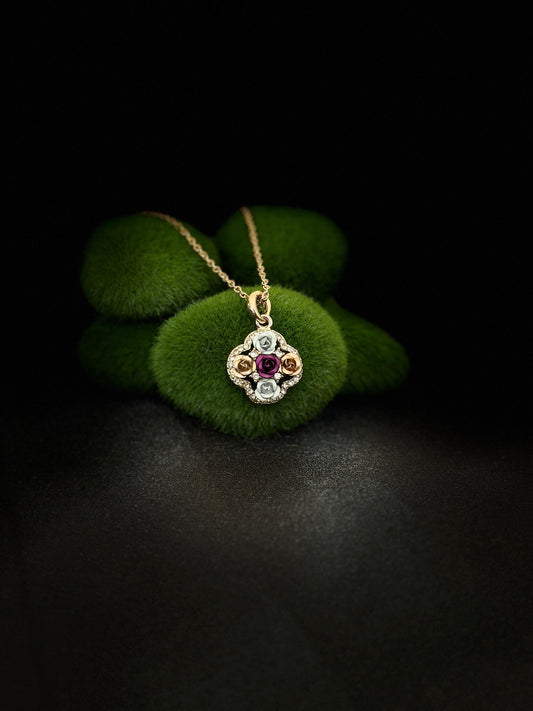 Royal Rose Bouquet Quatrefoil Necklace